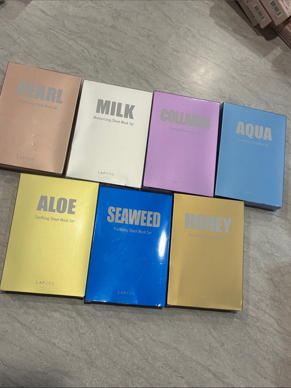LAPCOS Sheet Mask Set - Pearl, Milk, Collagen, Aqua, Aloe, Seaweed, Honey